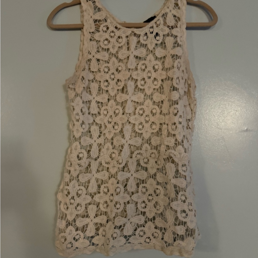 Peplum Cynthia Rowley  Cream Lace Tank Top